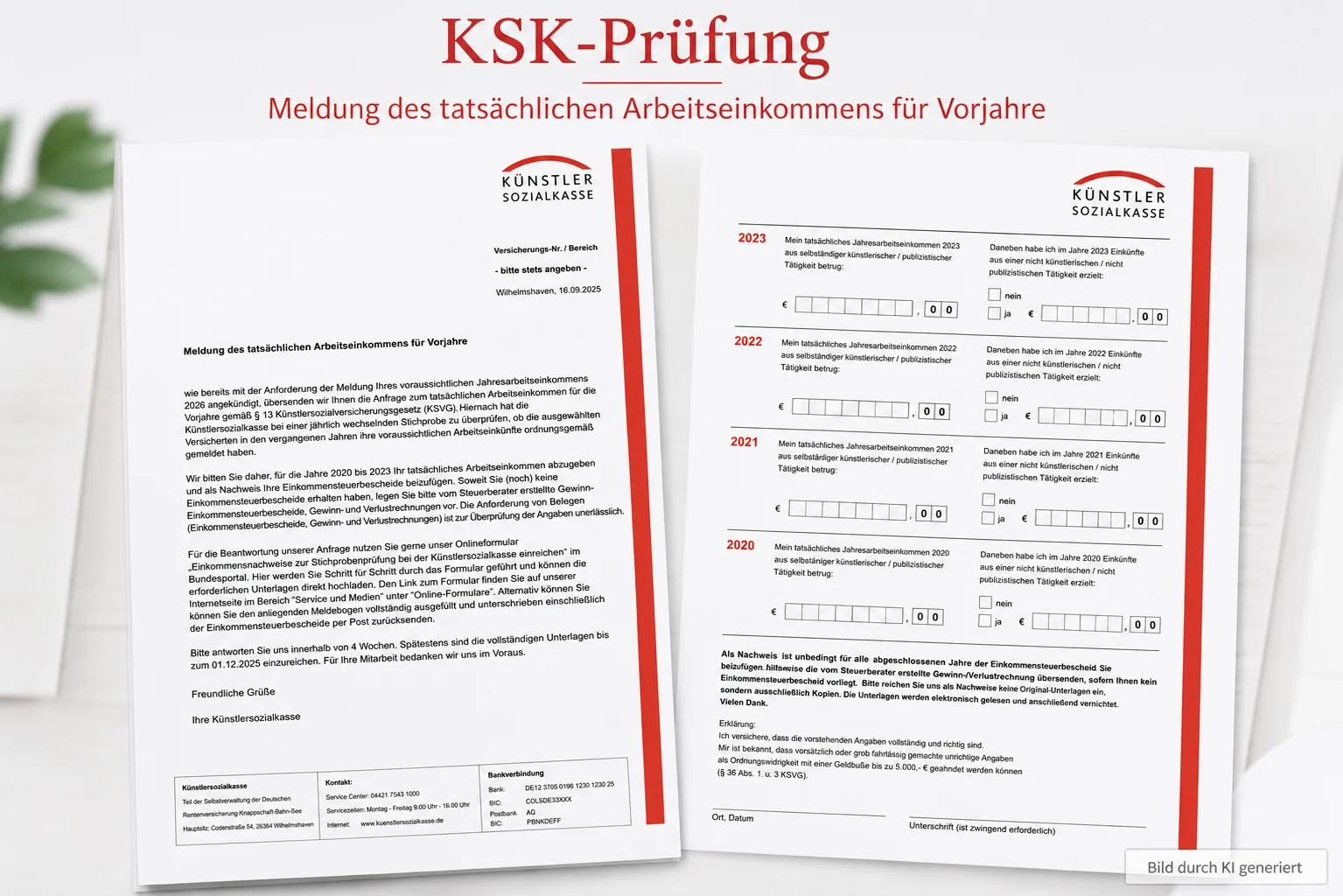 KSK Schreiben „Meldung des tatsächlichen Arbeitseinkommens für Vorjahre“